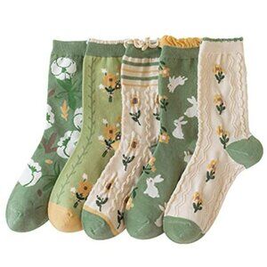 cute Floral Crew Socks for Women Teen Girls Flower Cottagecore Frilly